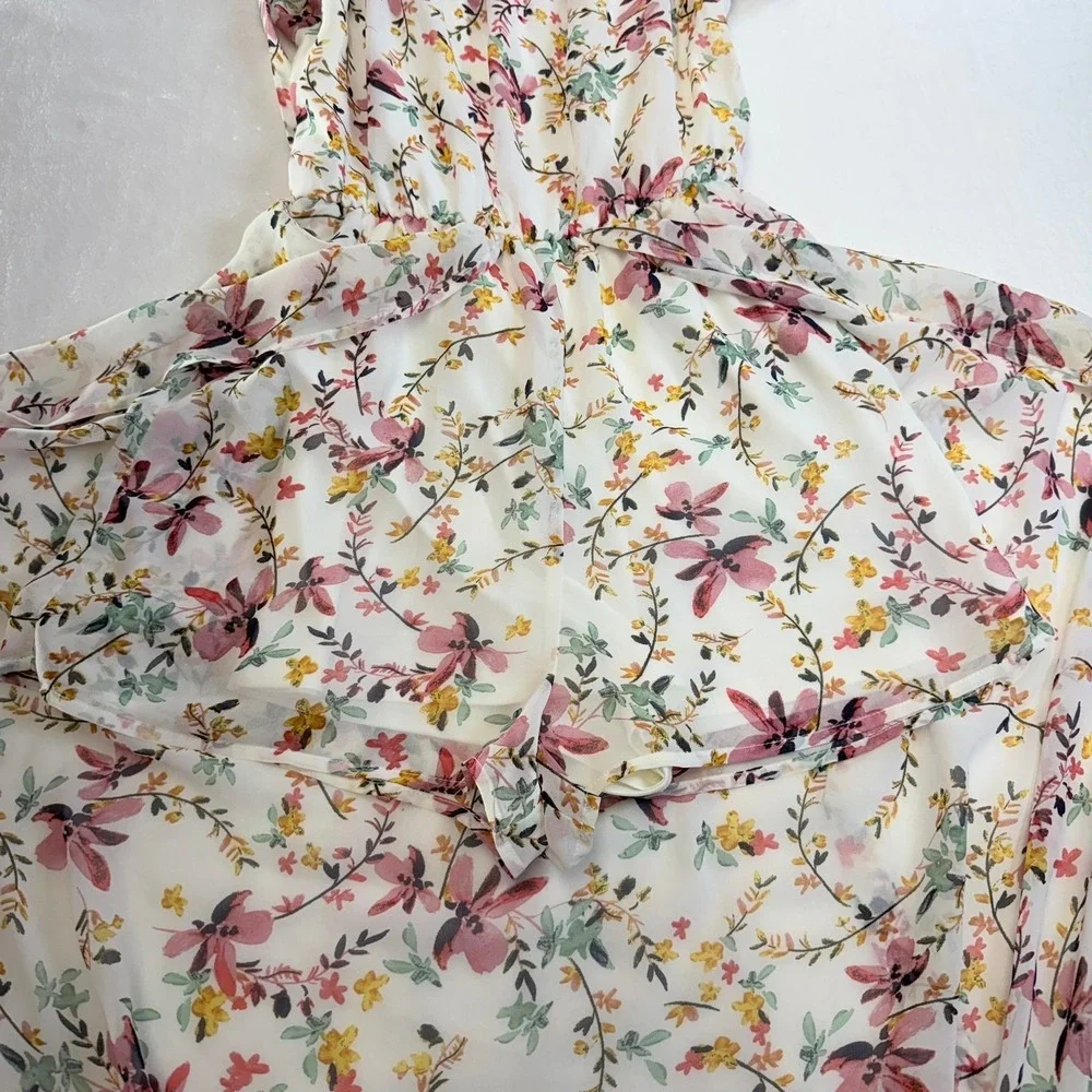 Lily Rose Shorts Romper Maxi Womens S Overlay Floral‎ High Low Open Front White